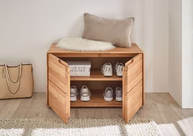 sitzbank mit stauraum 2-türig niedrig mit runden Ecken 80x47x40cm Eiche massiv geölt Casa de mobila Goslar