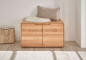 Sitzkommode 2-türig mit runden Ecken 80x47x40cm Eiche massiv geölt Casa de mobila Goslar