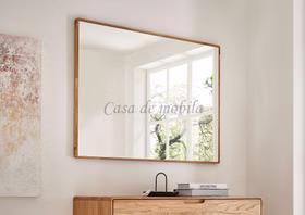 Schlafzimmer spiegel mit holzrahmen runden Ecken 100x80x2 cm Wildeiche massiv natur geölt Casa de mobila Goslar