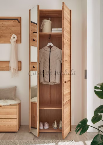 Dielenschrank mit Spiegel runden Ecken GOSE 70x205x40cm Wildeiche massiv Natur geölt Casa de mobila Goslar