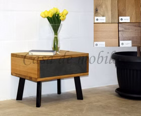 Nachtkommode mit Schublade Leder grau MODERN SLEEP Wildeiche natur geölt massiv Metallbeine, mit Holzmuster Nachtkommode mit Schublade Leder anthrazit MODERN SLEEP 56x43x40cm Wildeiche natur geölt massiv Metallbeine, mit Holzmuster