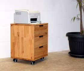 drucker kommode mit Rollen, 3 Schubladen MIDO 46x57x40cm Buche massiv geölt Casa de mobila Goslar