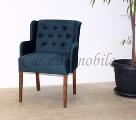 Esszimmerstuhl mit Armlehnen WIRSBERG 62x90x65cm Velourbezug dunkelblau, Buche nussbaum lackiert Polsterstuhl 62x90x65cm WIRSBERG Velours dunkelblau, Beine Nussbaum Casa de mobila Goslar