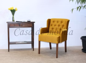 Polsterstuhl WIRSBERG 62x90x65cm mit Armlehne Samtverlous mais gelb Stuhlbeine Buche nussbaum lackiert Esszimmer Sessel mit Armlehnen 62x90x65cm Samtverlous gelb mais Holzbeine Buche nussbaum lackiert