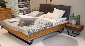 Holzbett MODERN SLEEP 140/160/180/200x200 Kernbuche Wildeiche massiv mit Lederkopfteil Metallkufen schwarz Ehebett 180x200 Wildeiche oder Kernbuche massiv MODERN SLEEP Nachttisch mit Schublade Leder Kenia anthrazit Schubladenkommode
