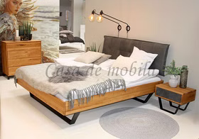 Doppelbett 180x200 Wildeiche oder Kernbuche massiv MODERN SLEEP mit Lederkopfteil dunkelgrau Metallkufen schwarz Holzbett 180x200 Wildeiche massiv natur geölt MODERN SLEEP, Lederkopfteil anthrazit Metallkufen schwarz Casa de Mobila Goslar