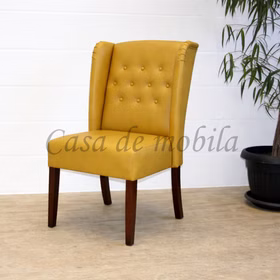 Gepolsterter Stuhl WIRSBERG 62x107x68cm Kunstleder cognac gelb Holzgestell Buche nussbaum lackiert Polsterstuhl WIRSBERG 62x107x68cm Kunstleder cognac gelb Holzbeine Buche nussbaum lackiert