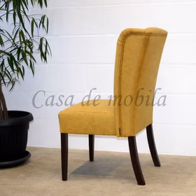 Polsterstuhl WIRSBERG 62x107x68cm Kunstleder cognac gelb Holzbeine Buche nussbaum lackiert Gepolsterter Stuhl WIRSBERG 62x107x68cm Kunstleder cognac gelb Holzgestell Buche nussbaum lackiert