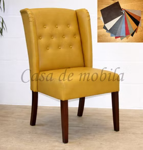 Gepolsterter Stuhl WIRSBERG 62x107x68cm Farbauswahl Kunstleder cognac gelb Holzgestell Buche nussbaum lackiert Polsterstuhl WIRSBERG 62x107x68cm Stoffmuster Kunstleder cognac gelb Holzbeine Buche nussbaum lackiert
