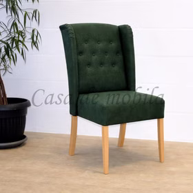 Gepolsterter Stuhl WIRSBERG 62x107x68cm Samtvelours dunkelgrün Holzgestell Buche natur lackiert Polsterstuhl WIRSBERG 62x107x68cm Samtvelours grün Holzbeine Buche natur lackiert