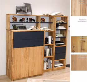 Wohnzimmerschrank mit Regal CONTRA 178x161x46/33/21cm Kernbuche, Wildeiche massiv Casa de mobila Goslar