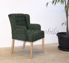 Esszimmerstuhl mit Knopfheftung WIRSBERG 62x90x65cm mit Armlehne Gewebe grün Buche natur lackiert Polsterstuhl WIRSBERG 62x90x65cm mit Armlehne Gewebe grün Buche natur lackiert