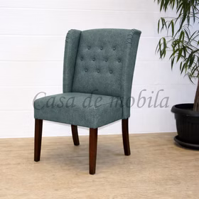 Polsterstuhl mit hoher Lehne WIRSBERG 62x107x68cm Velours petrol Holzbeine nussbaum lackiert gepolsterter Stuhl WIRSBERG 62x107x68cm Velours petrol Holzbeine nussbaum lackiert