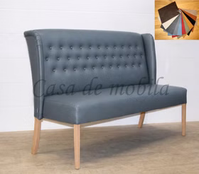 Küchensofa WIRSBERG 160x107x68cm Kunstleder petrol Holzbeine Buche natur lackiert mit Farbauswahl Tischsofa WIRSBERG 160x107x68cm Kunstleder petrol Holzbeine Buche natur lackiert mit Farbmuster