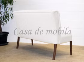 gepolsterte Küchenbank mit Lehne WIRSBERG 160x107x68cm Samtvelours weiß Buche nussbaum lackiert Küchensofa WIRSBERG 160x107x68cm Samtvelours weiß Buche nussbaum lackiert