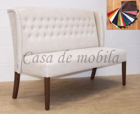 Küchensofa mit Knopfheftung WIRSBERG 160x107x68cm Samtvelours weiß Buche nussbaum lackiert Stoffauswahl Tischsofa WIRSBERG 160x107x68cm Samtvelours weiß Buche nussbaum lackiert Farbauswahl