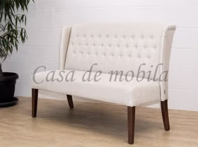 Küchensofa mit Knopfheftung WIRSBERG 160x107x68cm Samtvelours weiß Buche nussbaum lackiert Tischsofa WIRSBERG 160x107x68cm Samtvelours weiß Buche nussbaum lackiert