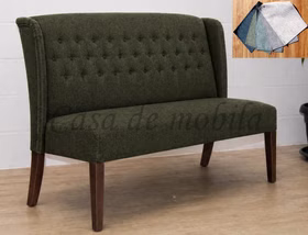 Tischsofa WIRSBERG 160x107x68cm Velours dunkelgrün Holzbeine Buche nussbaum lackiert Stoffmuster