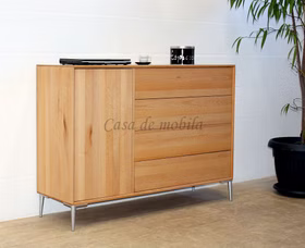 Kommode mit Holztür und 4 Schubladen CUBE IT 134x97x42cm Alufüße chrom, Kernbuche massiv geölt Kommode mit Holztür und 4 Schubladen CUBE IT 134x97x42cm Alufüße chrom, massiv geölt Casa de mobila Goslar