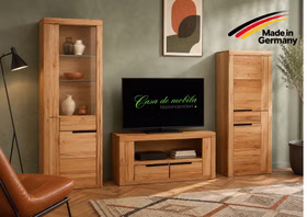 wohnwand-horizont-3teilig-kernbuche-made-in-germany 3-teilige Wohnwand HORIZONT aus massiver Kernbuche mit Vitrine, TV-Kommode und Wohnzimmerschrank – Made in Germany
