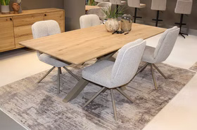 Tisch MIAMI 200x100cm Asteiche massiv bianco geölt Duo Kante Doppel-X beige Casa de mobila Goslar