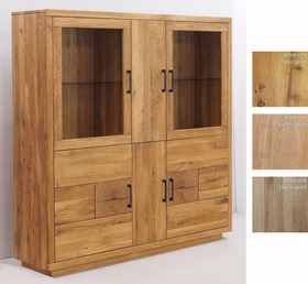 Geschirrschrank 6-türig WINDSOR 158x162x40cm Eiche massiv Natur oder Bianco geölt mit Hirnholz