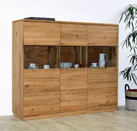 Geschirrschrank 3-türig mit Glas ALEX 153x131x40 cm Eichenholz Geschirrschrank 3-türig mit Glas ALEX 153x131x40 cm Naturholz Casa de mobila Goslar