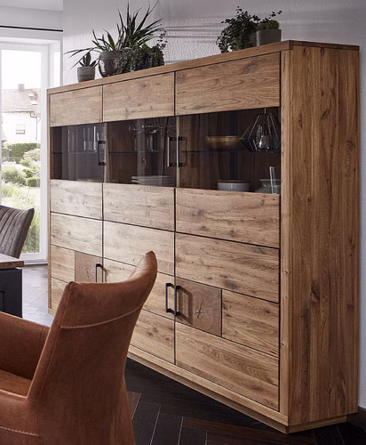 Highboard 188x162x40cm 6türig WINDSOR Eiche massiv geölt Hirnholz