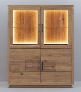 Vitrinenschrank Windsor 128x162x40 cm Eiche massiv weiß Bianco geölt Casa de mobila Goslar