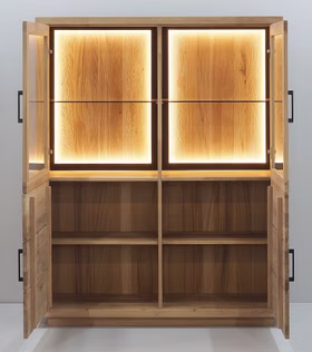 Geschirrschrank mit glastüren Windsor 128x162x40 cm Eiche massiv weiß Bianco geölt Casa de mobila Goslar