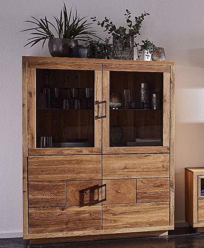 Highboard 128x162x40cm 4-türig WINDSOR Eiche massiv natur geölt Hirnholz