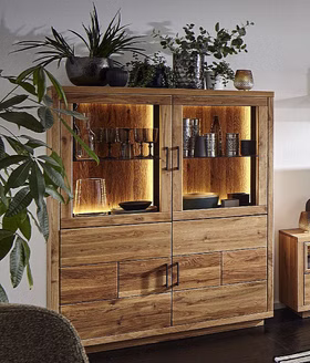 Highboard 128x162x40cm 4-türig WINDSOR Eichenholz massiv geölt Highboard 128x162x40cm 4-türig WINDSOR Eiche massiv Natur geölt Casa de mobila Goslar