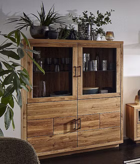 Geschirrschrank 4-türig WINDSOR 128x162x40cm Eichenholz Natur geölt Geschirrschrank 4-türig WINDSOR 128x162x40cm Eiche massiv Natur geölt Casa de mobila Goslar