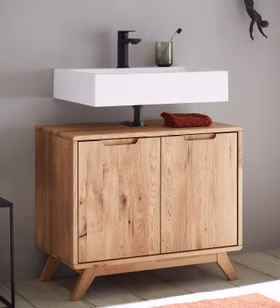 Waschbeckenunterschrank BODE 70x60x40cm Asteiche massiv natur geölt mit Holzfüßen