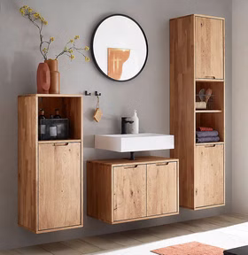 Badmöbel-Set BODE 150x178x40 Eichenholz Natur geölt zum Aufhängen Badmöbel-Set BODE 150x178x40 Asteiche massiv Natur geölt zum Aufhängen Casa de mobila Goslar