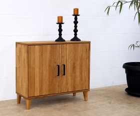 Dielenkommode mit Holzbeine 2 Holztüren 90x80x32cm MIDO Eiche massiv geölt Casa de mobila Goslar