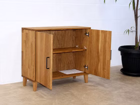 Flurkommode mit Holzbeine 2 Holztüren 90x80x32cm MIDO massiv geölt Casa de mobila Goslar