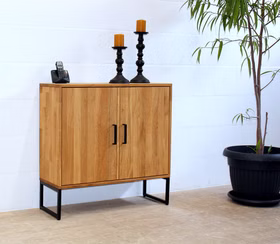 Telefonschrank mit Metallbeine, 2 Holztüren MIDO 90x88x32cm Eichenholz natur geölt