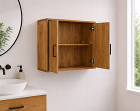 Hängende Flurschrank 2 Holztüren 90x68x32cm MIDO Massivholz geölt
