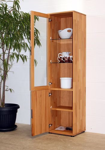 Geschirrschrank 1 Glastür 1 Holztür 46x180x32cm MIDO Kernbuche geölt Casa de mobila Goslar