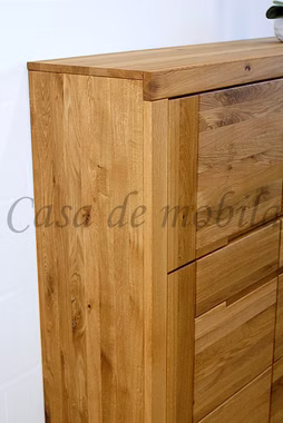 highboard-horizont-wildeiche-massiv-natur-geölt Seitenansicht Massivholz-Highboard Horizont Wildeiche mit 4 Türen und 2 Schubladen.