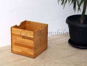 Spielzeug-Kiste-Kernbuche-massiv-810001-82-2 Rollcontainer aus massiver Kernbuche mit offenem Fach und seitlichen Griffausschnitten