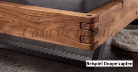 WOODSTOCK 620 Balkenbett – Doppelzapfen-Verbindung aus massiver Wildeiche im Detail Balkenbett WOODSTOCK 620 aus massiver Wildeiche – Detailansicht der markanten Doppelzapfen-Verbindung am Bettrahmen