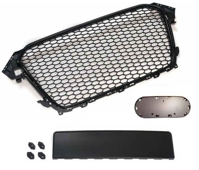 Kühler Front Grill Wabengrill Emblemhalter Schwarz Glanz pas...