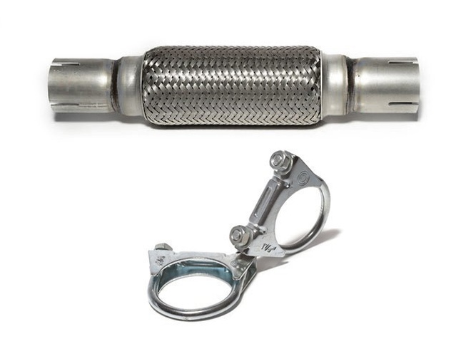 Universal Front Exhaust Flex Pipe Tube Steel Mesh 45x200 / 310mm +2 Screw Clamps Universal Front Exhaust Flex Pipe Tube Steel Mesh 45x200 / 310mm +2 Screw Clamps