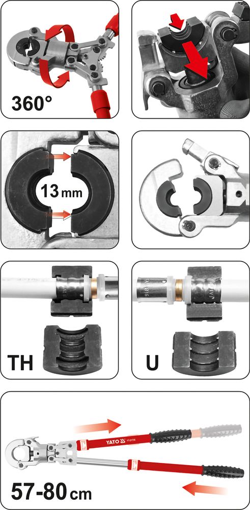 Presszange U/V-Kontur Rohrpresszange für PEX-/Kupfer-/Verbundrohr U16-32 V15-28 | DE