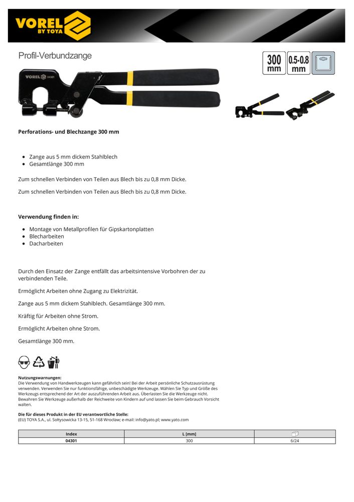 Profilverbindungszange Wolfcraft 270 mm Profilverbindungszange Wolfcraft 270 mm