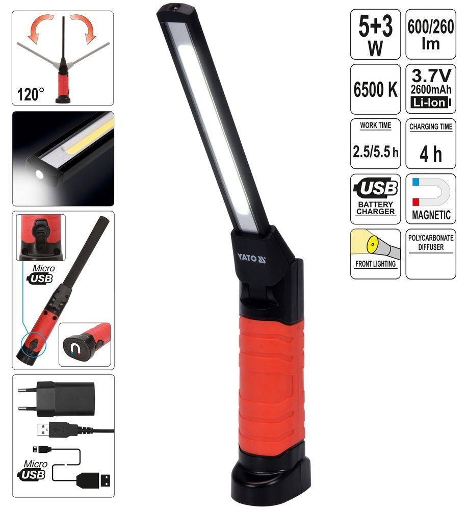 Werkstattlampe Arbeitslampe Stablampe Handlampe Leuchte Lampe Akku LED 5W+3W
