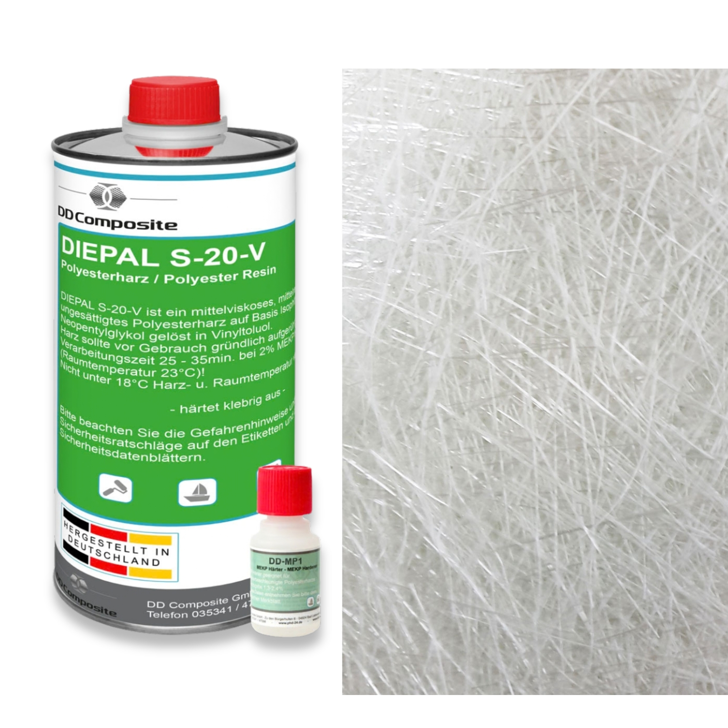 1kg GFK Polyesterharz und 1m² Glasfasermatte 225g/m² Lam...