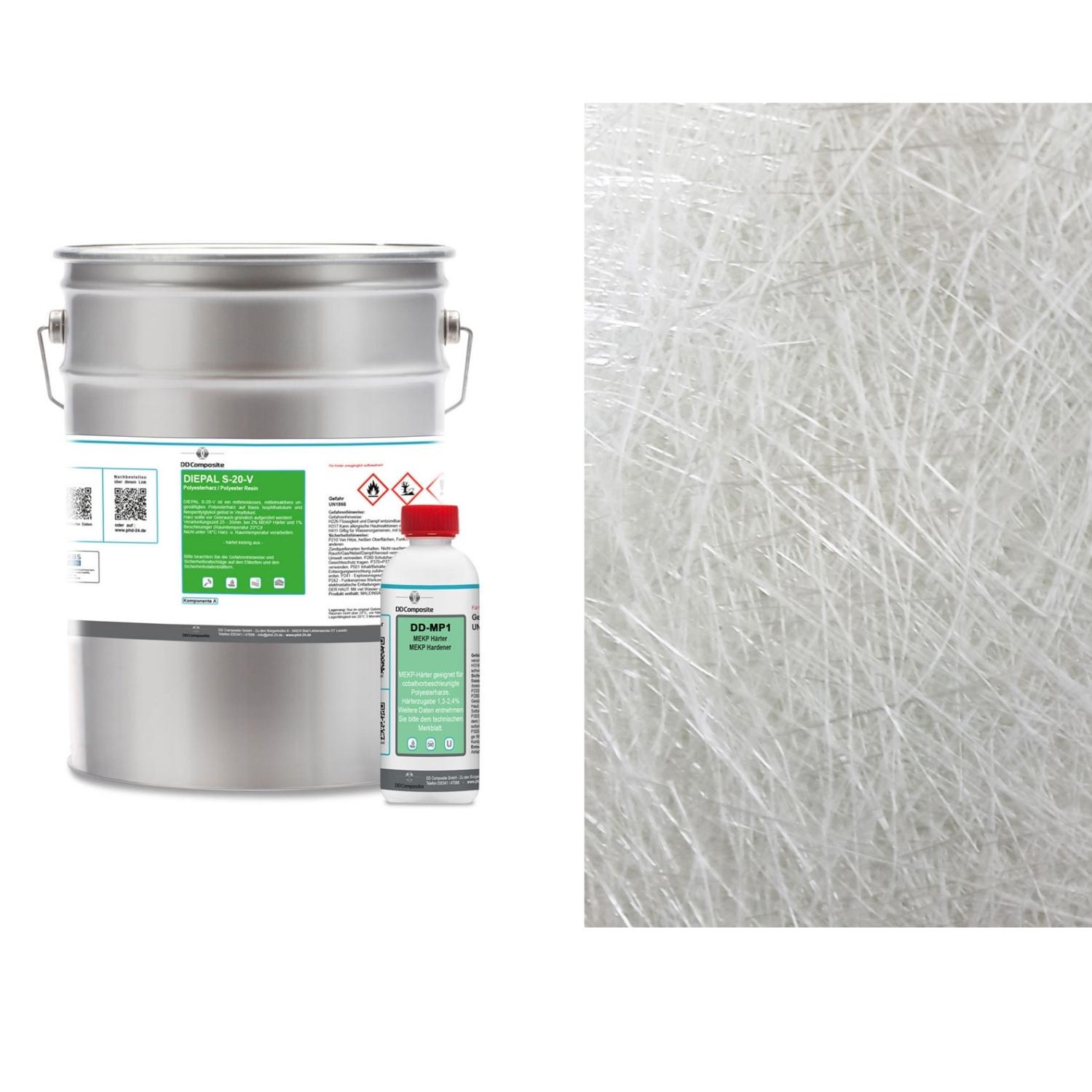 5kg GFK Polyesterharz + Härter und 5m² Glasfasermatte 22...